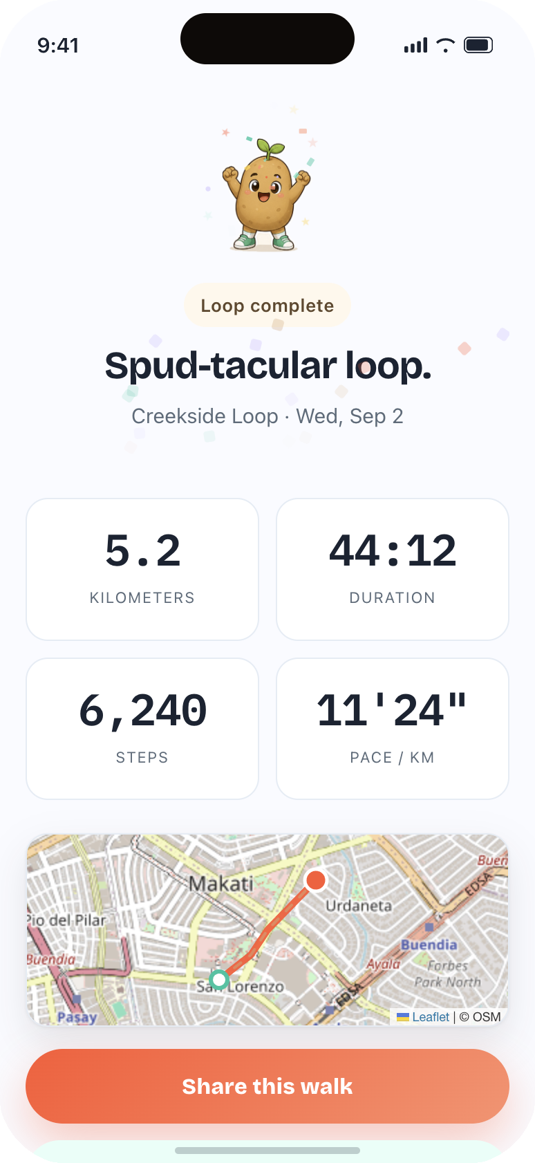 Waylo walk complete celebration screen